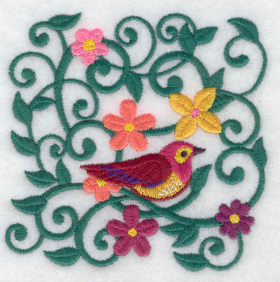 Embroidery Design: Bird flowers vines 3.87w X 3.85h