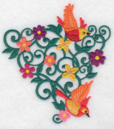 Embroidery Design: Birds triangle vine and flowers 4.58w X 4.99h
