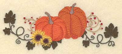 Embroidery Design: Pumpkins with Sunflowers Vines & Berries7.05w X 2.96h