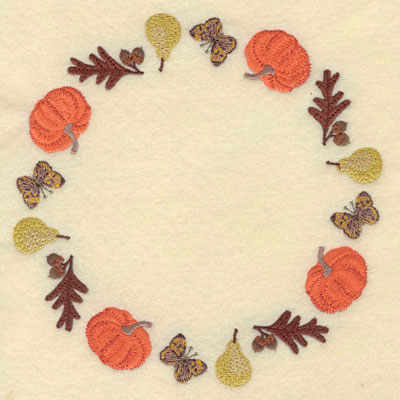 Embroidery Design: Sunflower oak leaf pumpkin butterfly and pear circular border7.01w X 7.01h