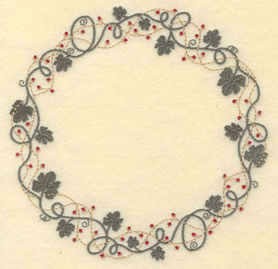 Embroidery Design: Leaf Vine and Berries Circular Border6.91w X 6.90h