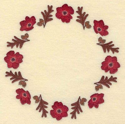 Embroidery Design: Poppy and Oak Leaf Circular Border6.99w X 6.99h