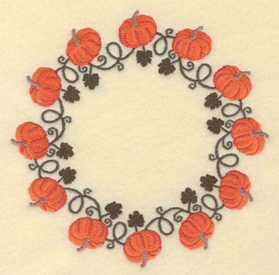 Embroidery Design: Pumpkins Leaves Vines Circular Border<br>6.99w X 7.00h