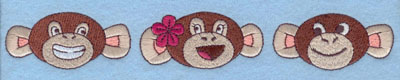 Embroidery Design: Three Monkey Faces Large1.24h X 8.34w