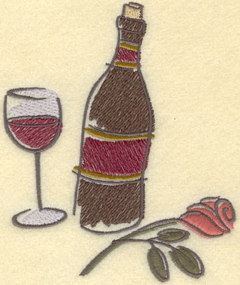 Embroidery Design: Wine Bottle Wine Glass Rose Large4.63w X 5.59h