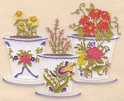 Embroidery Design: Flower pot trio applique 6.22"w X 5.00"h
