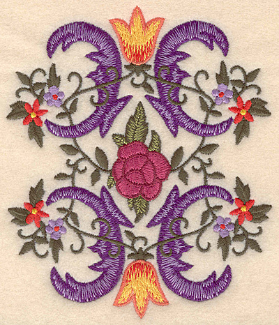 Embroidery Design: Floral swirls large 4.23"w X 5.00"h
