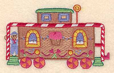 Embroidery Design: Gingerbread caboose train large 4.20"X 2.52"h