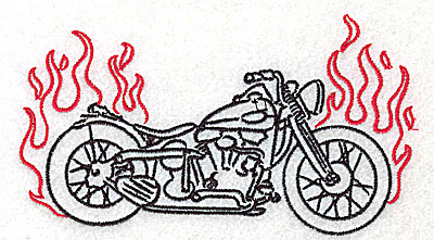 Embroidery Design: Motorcycle C with flames large 4.98w X 2.80h