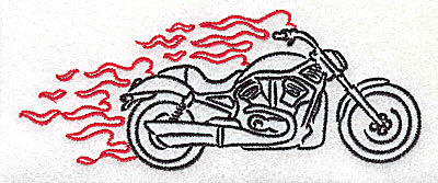 Embroidery Design: Motorcycle G with flames large 4.94w X 1.95h