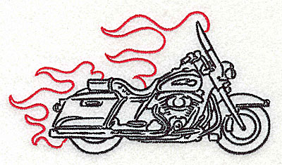Embroidery Design: Motorcycle J with flames large 4.95w X 2.74h