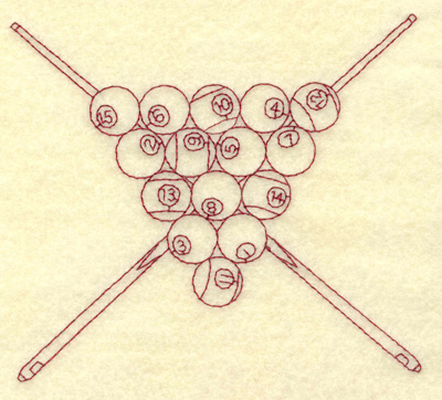 Embroidery Design: Cue sticks and racked balls redwork 4.38w X 4.92h