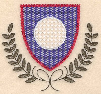 Embroidery Design: Shield golf ball and leaves large 4.99w X 4.52h