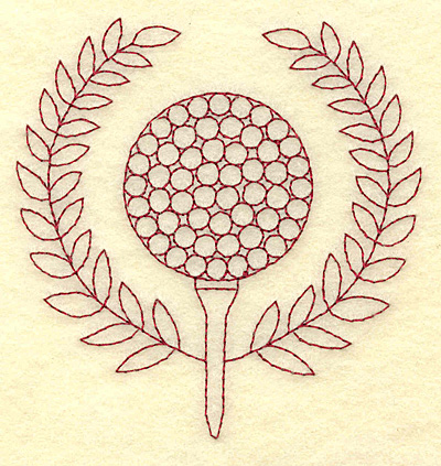 Embroidery Design: Golf ball and laurel leaves redwork 3.84w X 3.83h