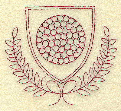 Embroidery Design: Golf ball shield and leaves redwork 3.88w X 3.44h