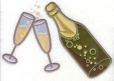 Embroidery Design: Large Champagne Bottle with glasses applique8.31w X 5.71h