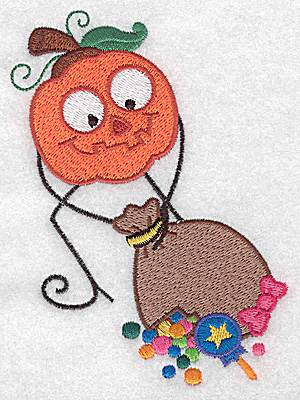 Embroidery Design: Mr. Pumpkinhead hauling loot bag large 3.51w X 4.93h