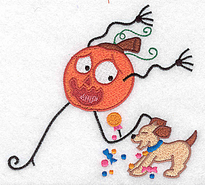 Embroidery Design: Mr. Pumpkinhead being chased by dog large 4.94w X 4.54h