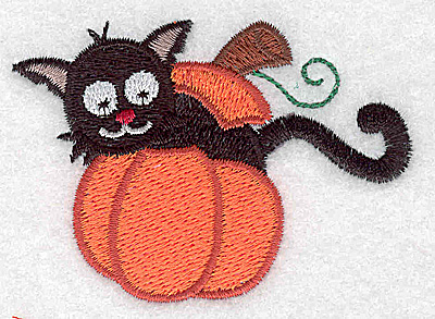 Embroidery Design: Black cat in pumpkin 3.01w X 2.15h