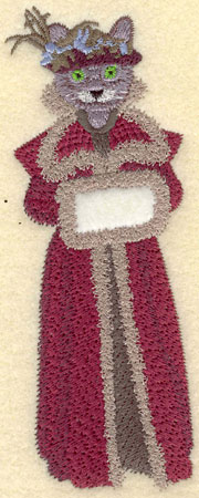 Embroidery Design: Female Cat in Maroon with Fur Gown1.90w X 5.41h