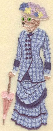 Embroidery Design: Female Cat in Blue Plaid Gown 2.15w X 5.42h