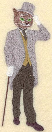 Embroidery Design: Male Cat in Top Hat with Walking Stick2.02w X 5.46h