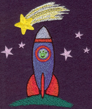 Embroidery Design: Rocket Ship with Stars4.30w X 5.05
