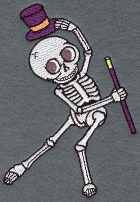 Embroidery Design: Skeleton Small Dancing Top Hat & Cane3.52w X 5.18h