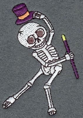 Embroidery Design: Skeleton Mini Dancing Top Hat & Cane2.10w X 3.09h