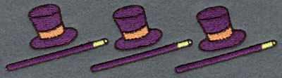 Embroidery Design: Top Hat and Canes Horizontal Row5.62w X 1.44h