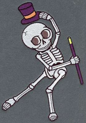Embroidery Design: Skeleton Large Dancing Top Hat & Cane5.87w X 7.76h