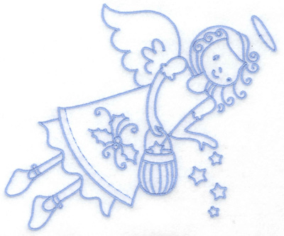 Embroidery Design: Flying angel with stars large 6.43w X 5.43h