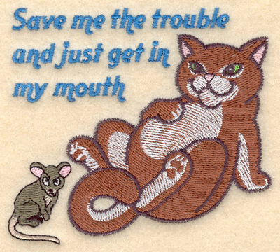 Embroidery Design: Cat with mouse save me the trouble3.90w X 3.50h