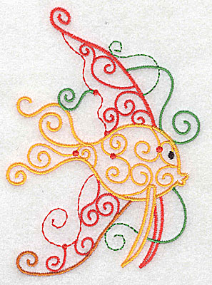 Embroidery Design: Fish A with swirls large 3.56w X 4.96h
