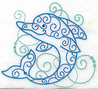 Embroidery Design: Dolphin with swirls large 4.93w X 4.45h