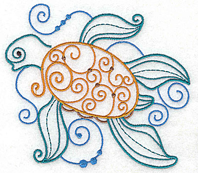 Embroidery Design: Sea Turtle with swirls large 4.94w X 4.34h