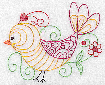 Embroidery Design: Bird with flower large 4.98w X 4.08h