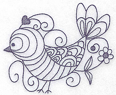Embroidery Design: Bird with flower 4.98w X 4.07h