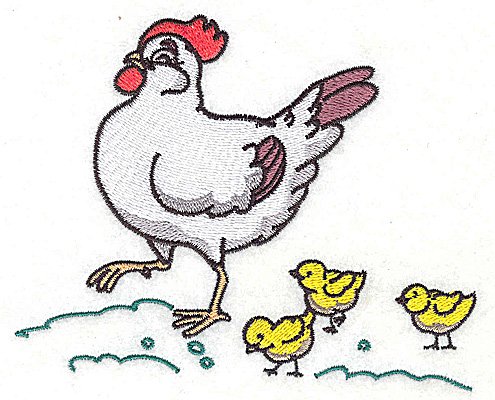 Embroidery Design: Hen with chicks large 4.97w X 4.08h