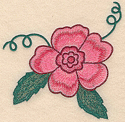 Embroidery Design: Flower with leaves and swirls large  5.18w X 5.14h