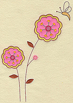 Embroidery Design: Floral applique and butterfly large 10.11w X 7.24h