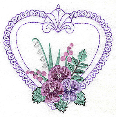 Embroidery Design: Pansies in Heart A large 4.96w X 4.98h