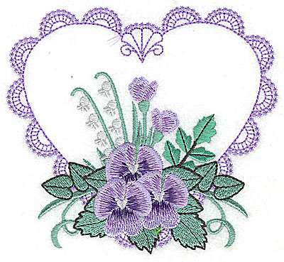 Embroidery Design: Pansies in Heart B large 4.94w X 4.50h