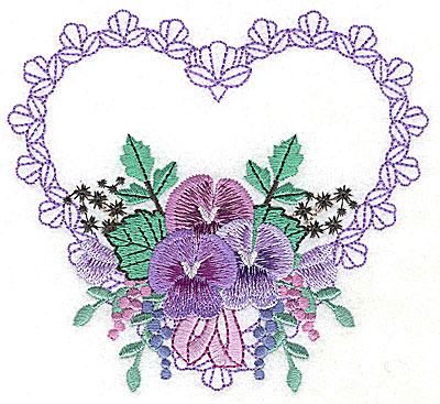 Embroidery Design: Pansies in Heart C large 4.93w X 4.47h