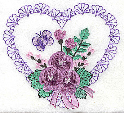 Embroidery Design: Pansies in Heart D large 4.98w X 4.52h