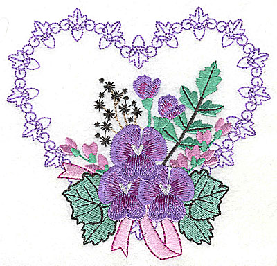 Embroidery Design: Pansies in Heart I large 4.96w X 4.74h