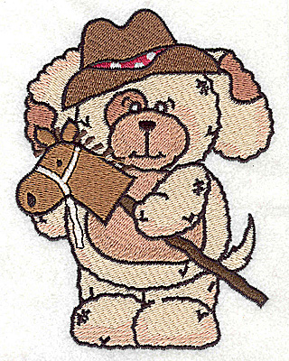 Embroidery Design: Pudgy Puppy with toy horse large 3.71w X 4.92h