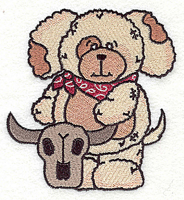 Embroidery Design: Pudgy Puppy with steer skull large 4.17w X 4.49h