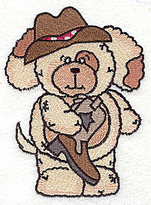 Embroidery Design: Pudgy Puppy with cowboy boot large 3.64w X 4.94h