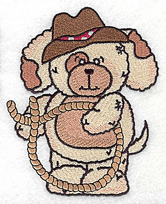 Embroidery Design: Pudgy Puppy with lariat large 3.98w X 4.97h
